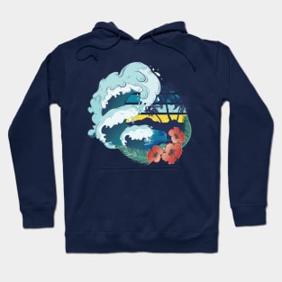 Retro beach and ocean waves Hoodie